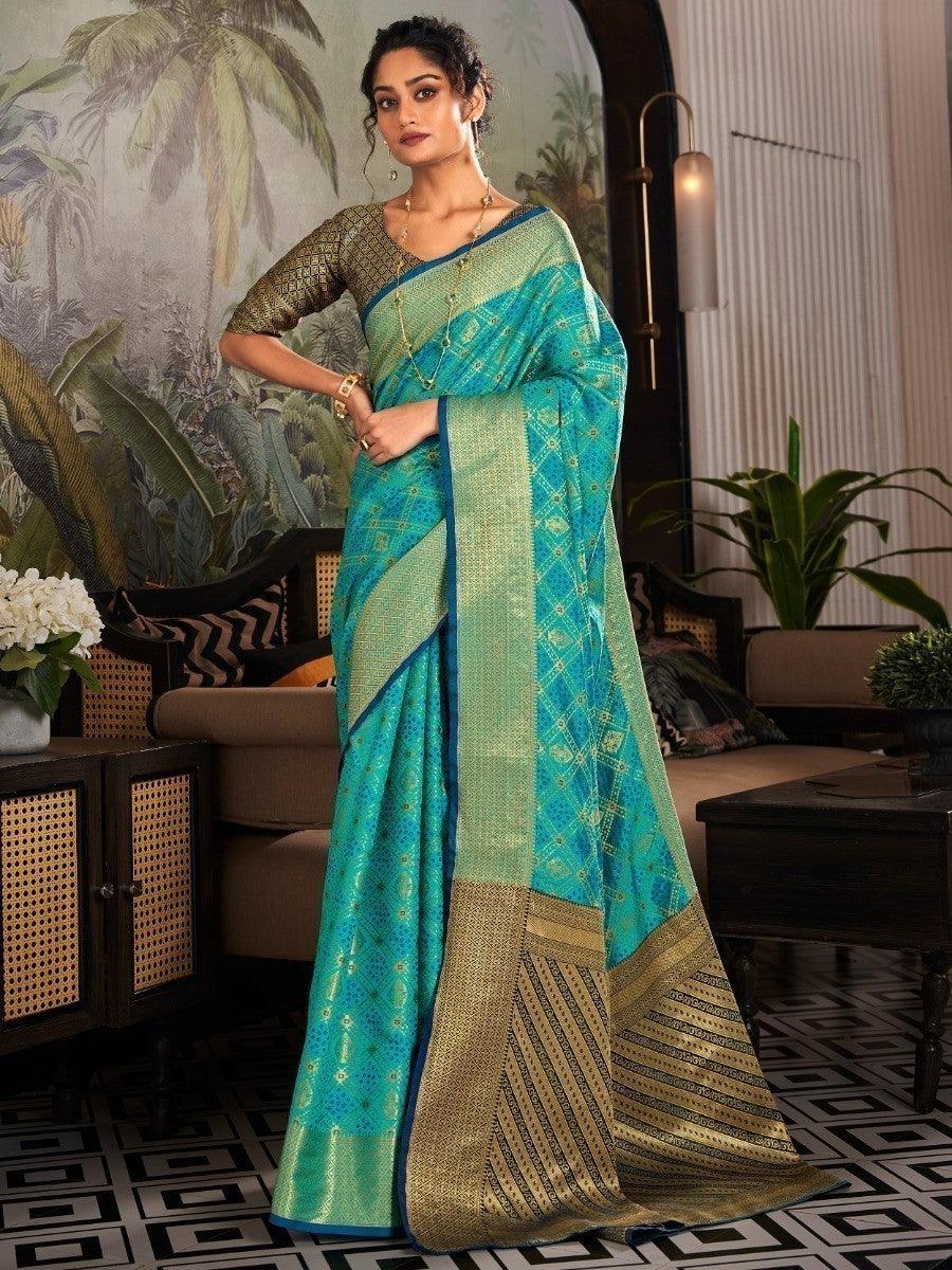 Superb Firozi Weaving Silk Festive Wear Saree With Blouse