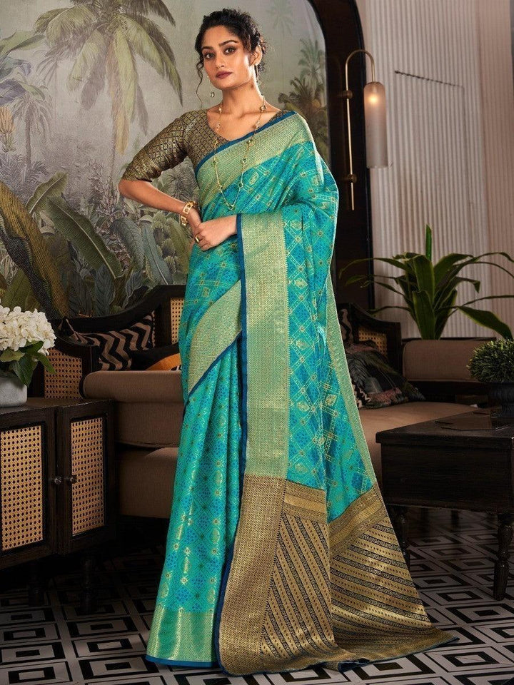 Superb Firozi Weaving Silk Festive Wear Saree With Blouse