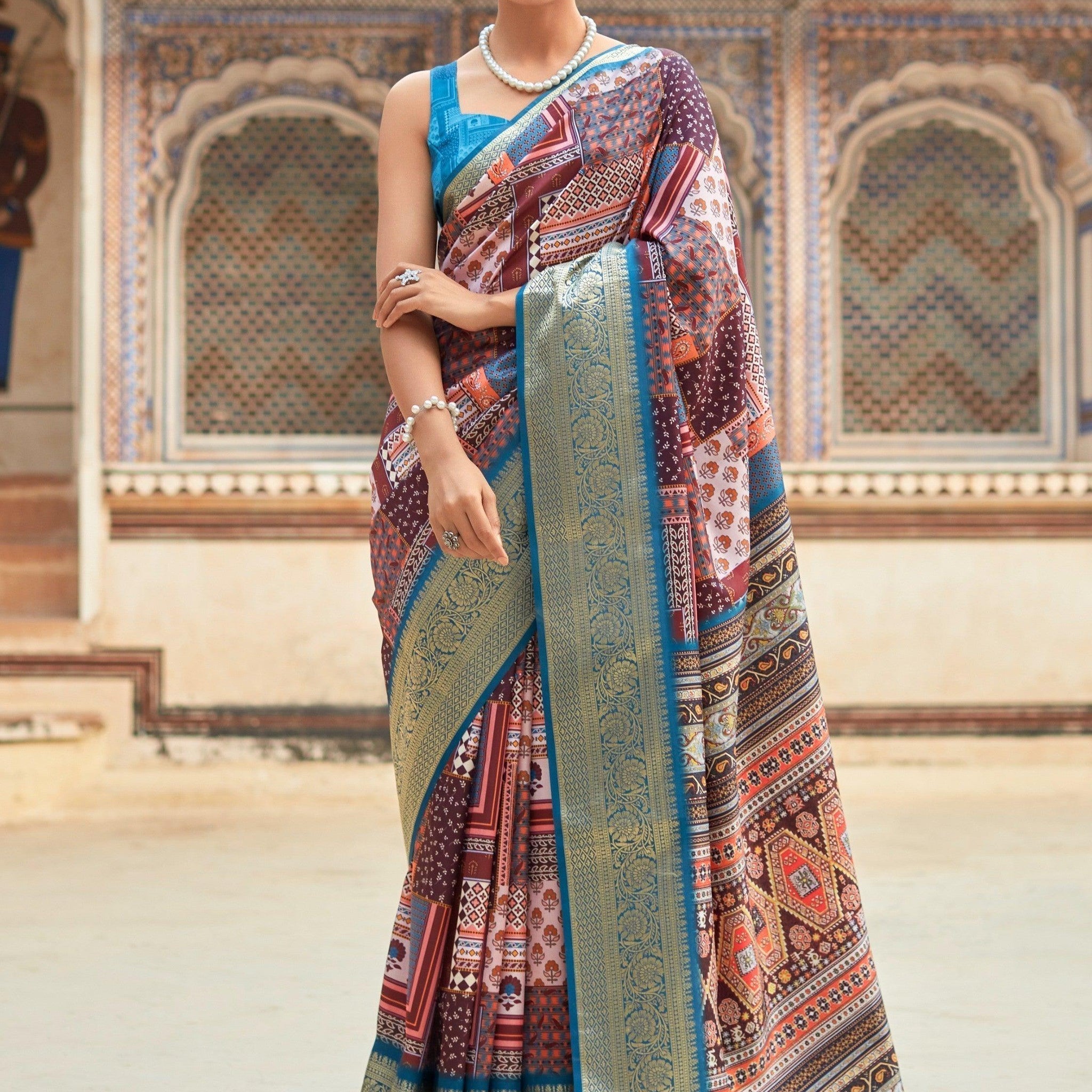 Appealing Multi-Color Digital Printed Silk Saree With Blouse