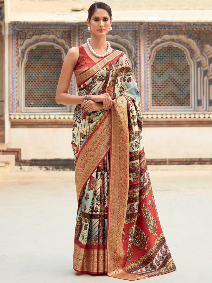 Charming Multi-Color Digital Printed Silk Saree With Blouse
