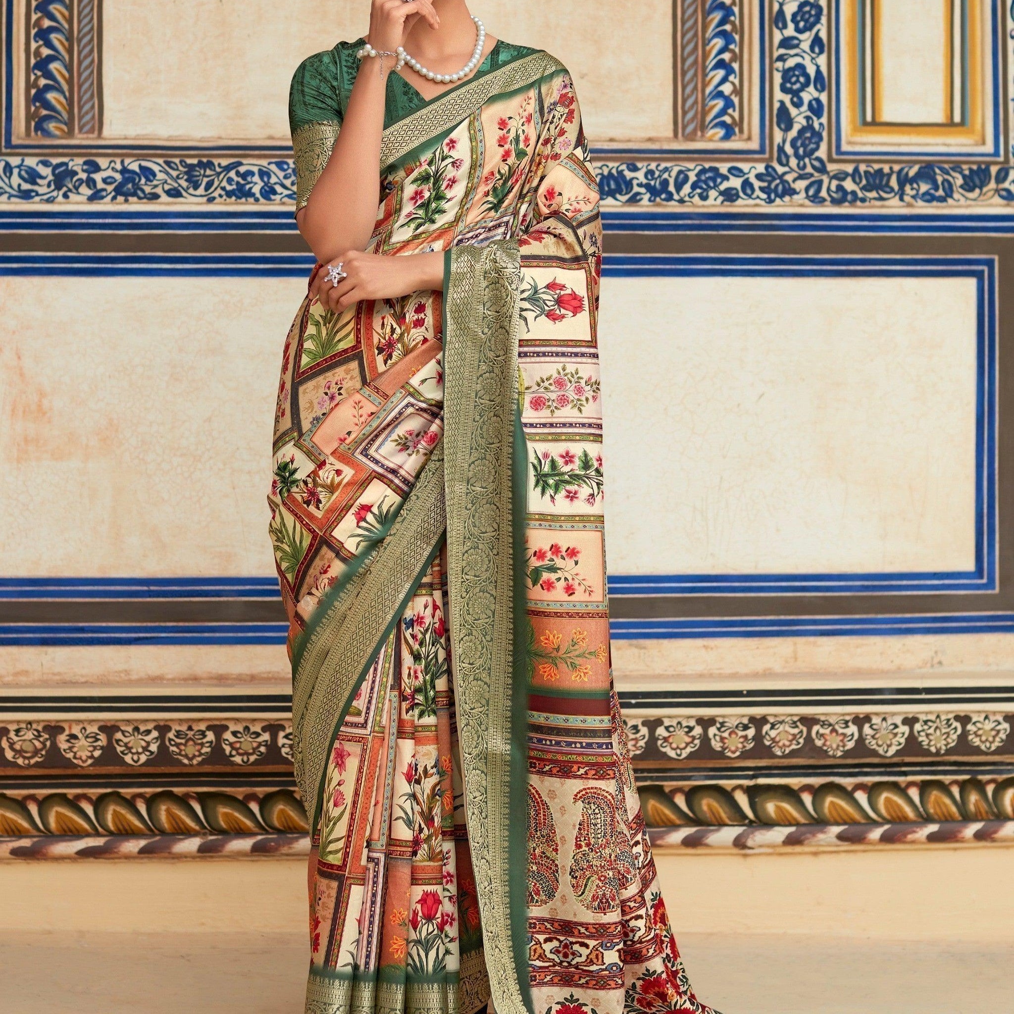 Beautiful Multi-Color Digital Printed Silk Saree With Blouse