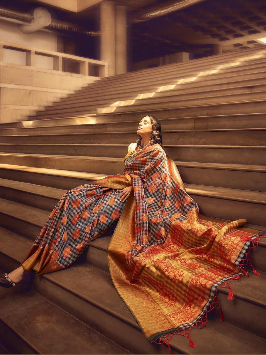Adorable Orange Handloom Weaving Organza Festive Wear Saree