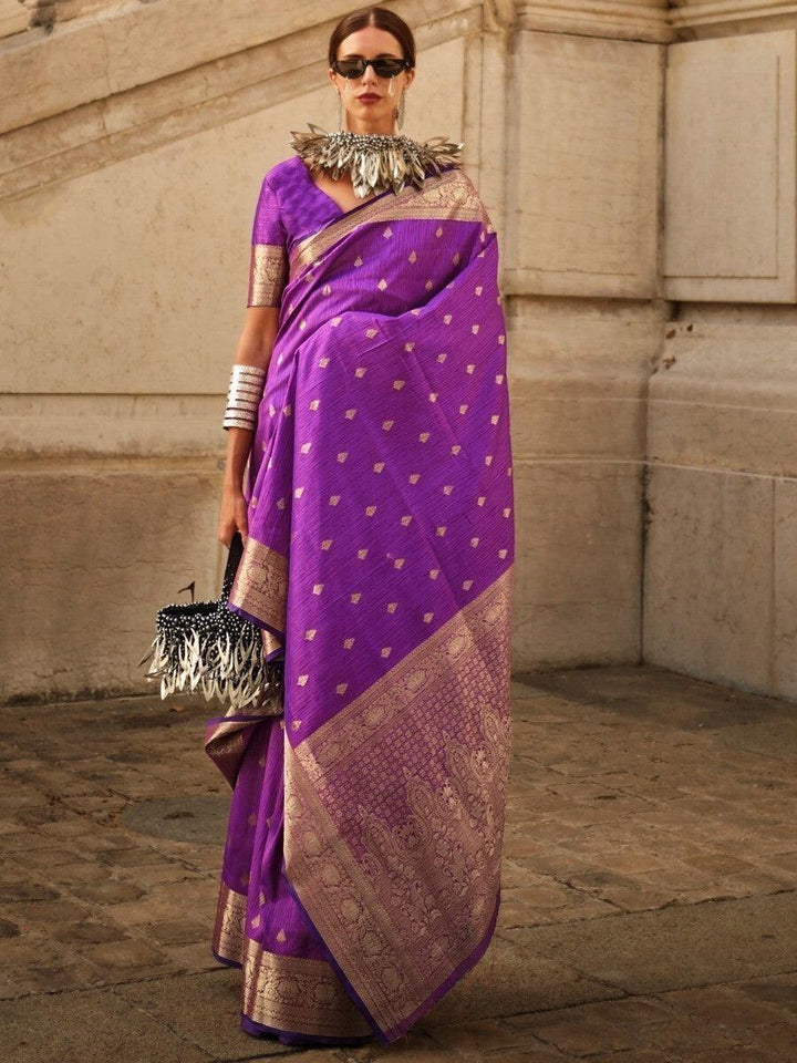 Exquisite Purple Zari Weaving Silk Sangeet Wear Saree With Blouse