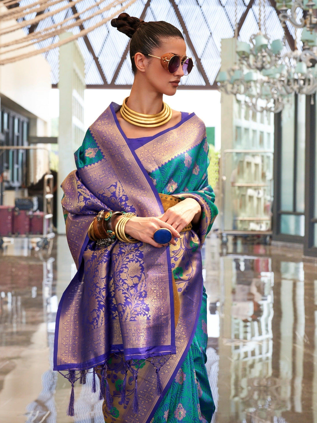Gorgeous Green & Purple Handloom Weaving Silk Saree With Blouse
