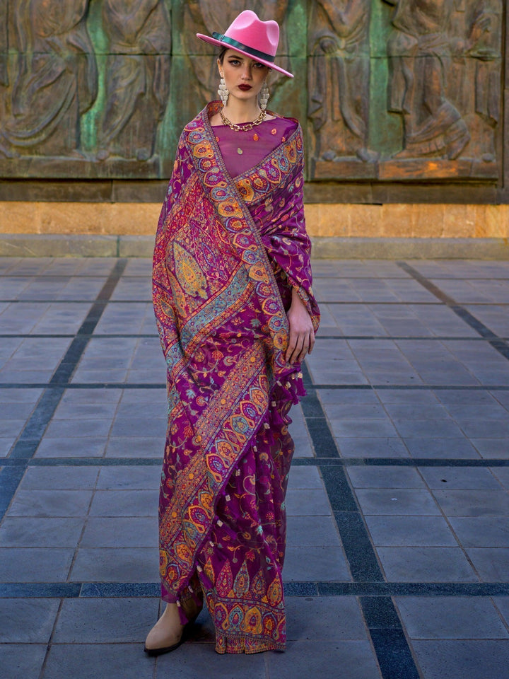 Lovely Purple Handloom Weaving Silk Ocassion Wear Saree With Blouse