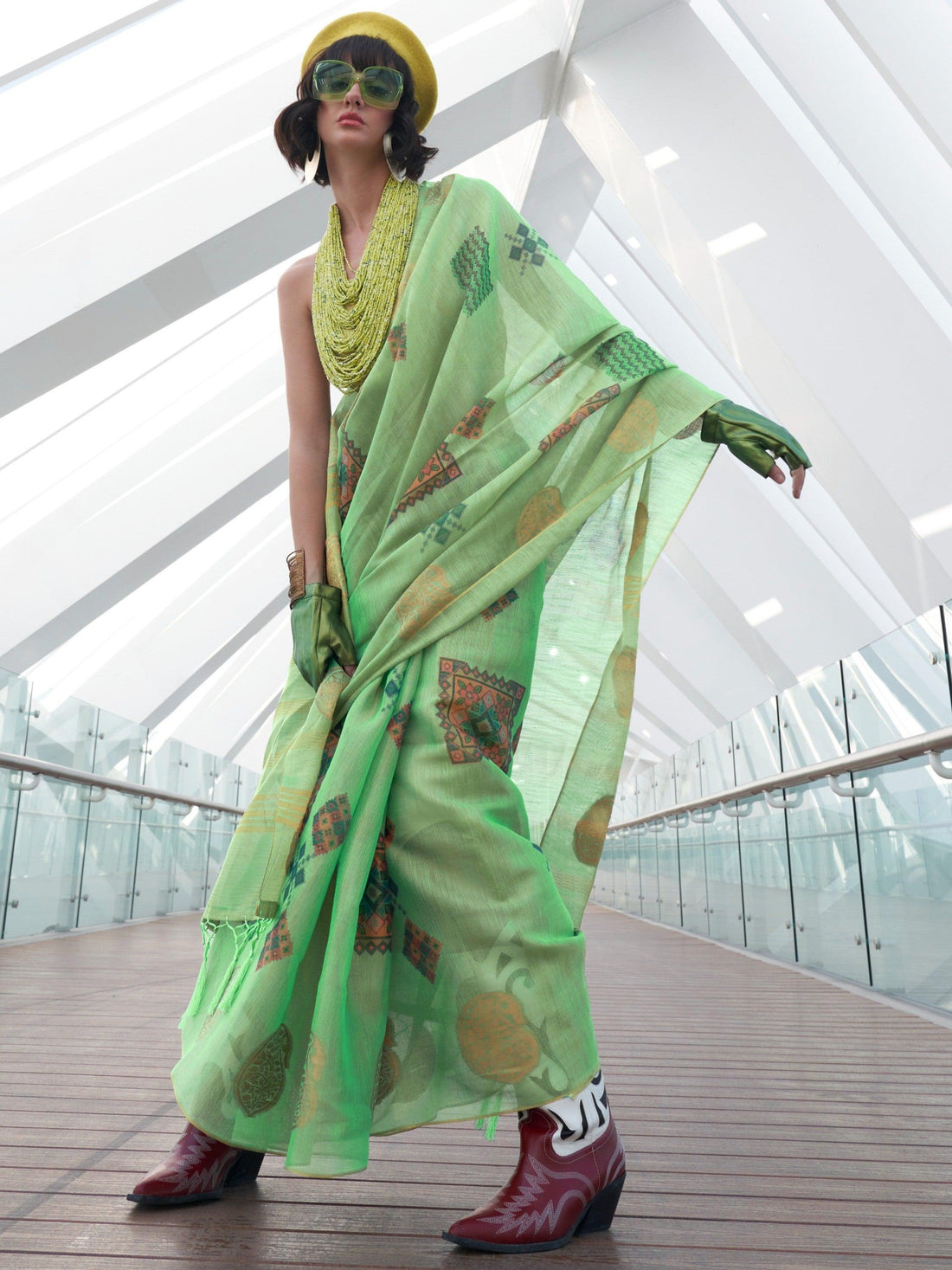Charming Green Zari Work Tissue Festive Wear Saree With Blouse
