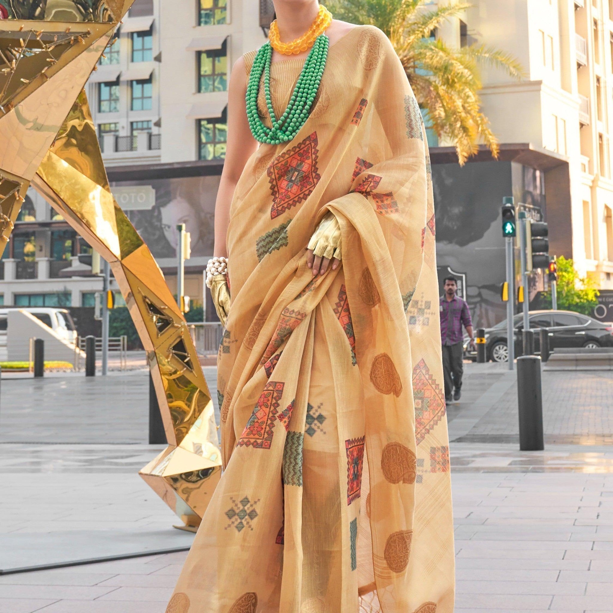 Tantalizing Golden Zari Work Tissue Ocassion Wear Saree With Blouse