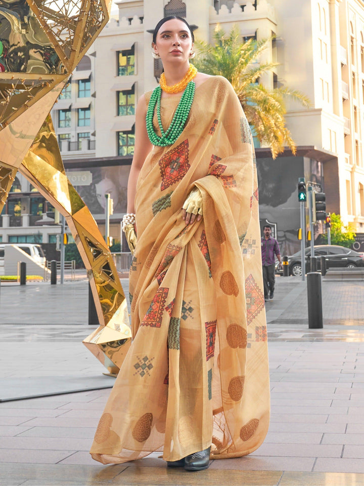 Tantalizing Golden Zari Work Tissue Ocassion Wear Saree With Blouse