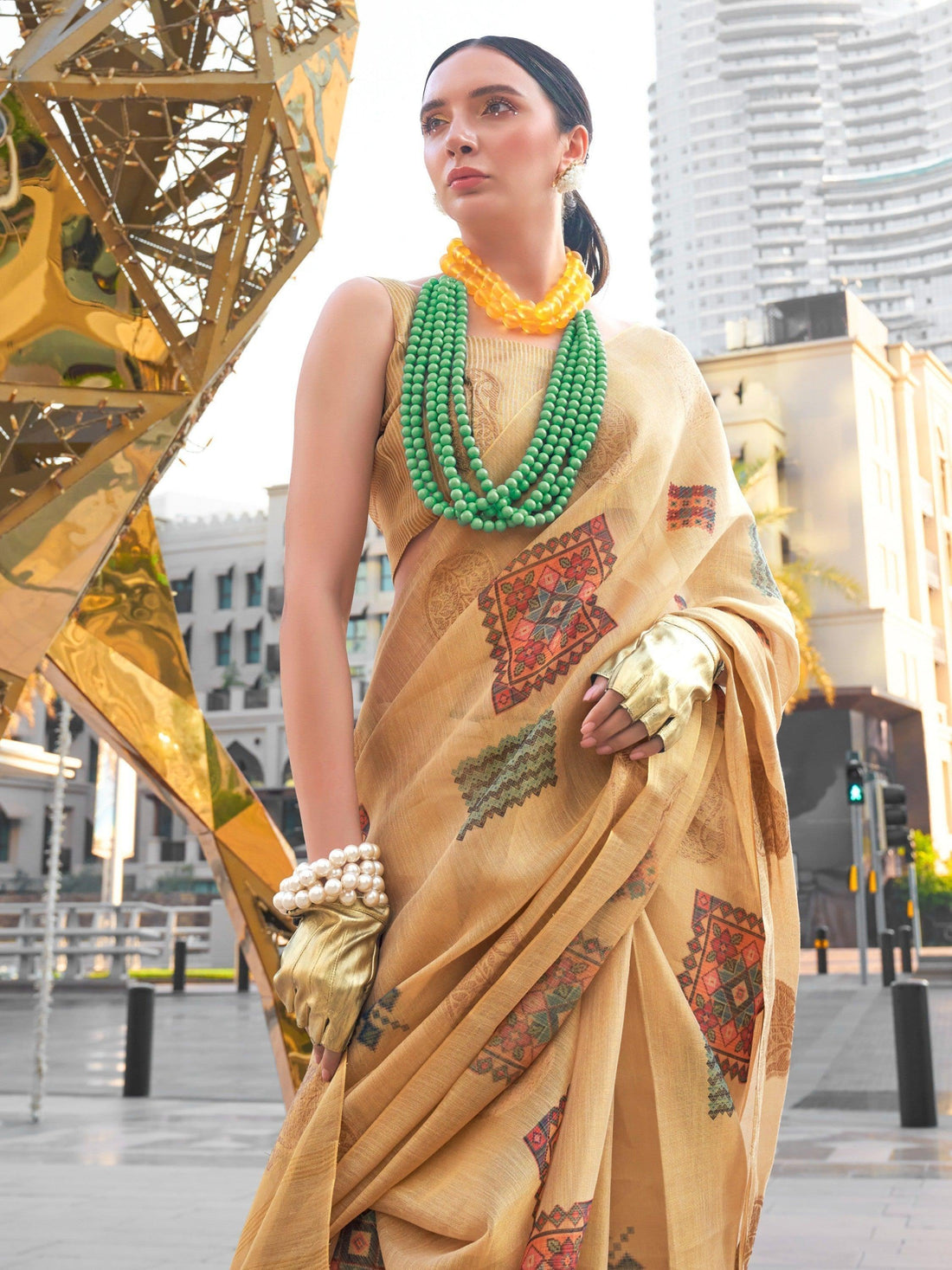 Tantalizing Golden Zari Work Tissue Ocassion Wear Saree With Blouse
