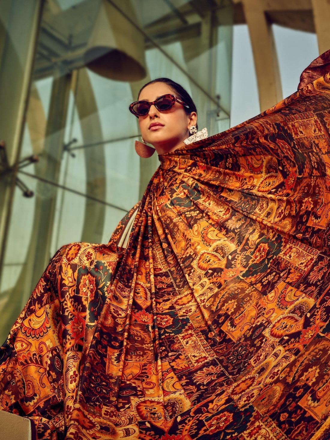 Unique Multi-Color Digital Printed Satin Function Wear Saree With Blouse