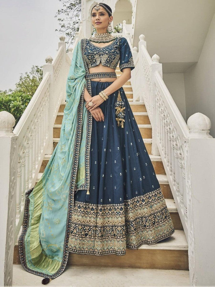 Marvelous Dark Blue Embroidered Reception Lehenga Choli With Dupatta