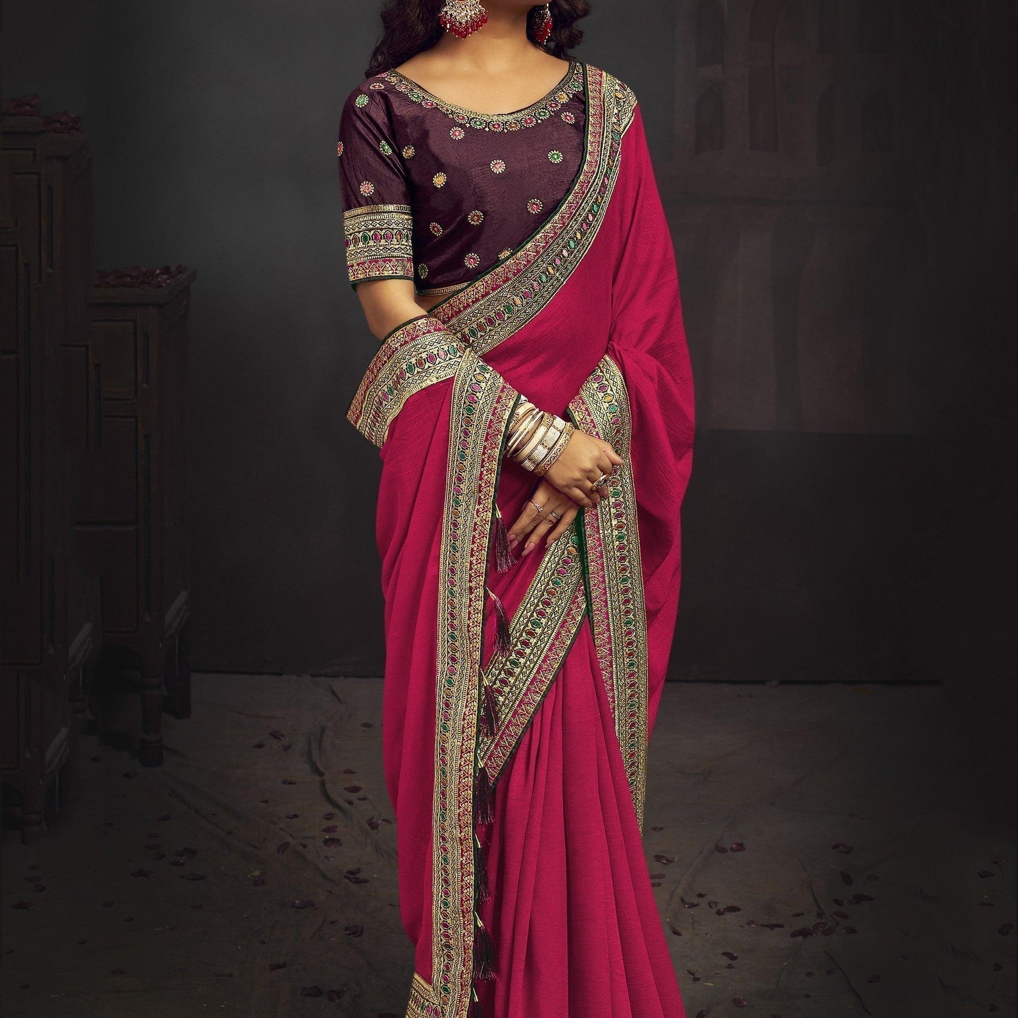 Glamorous Rani Pink Heavy Border Silk Saree With Blouse