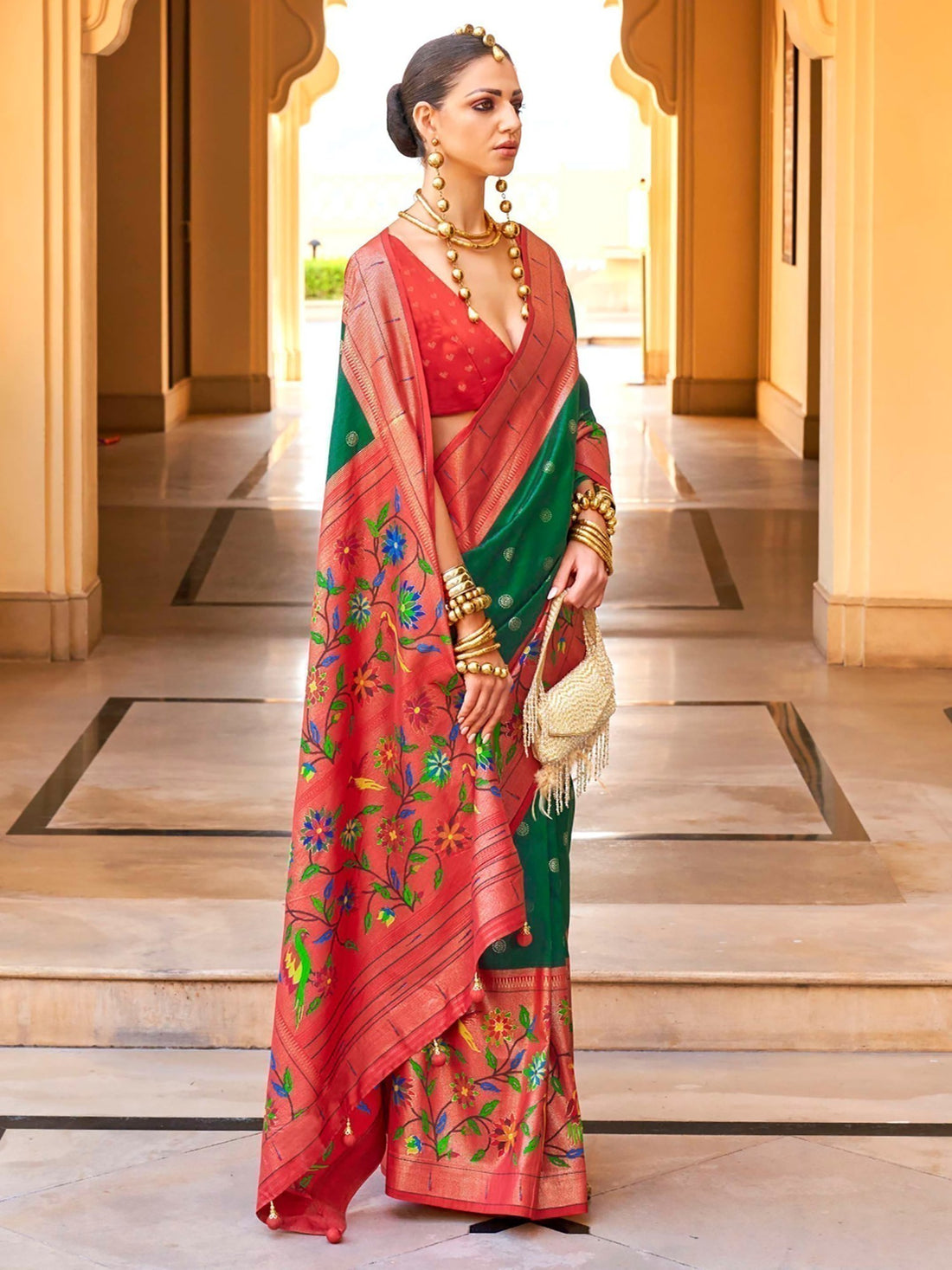 Magnetic Green Zari Weaving Silk Function Wear Saree With Blouse
