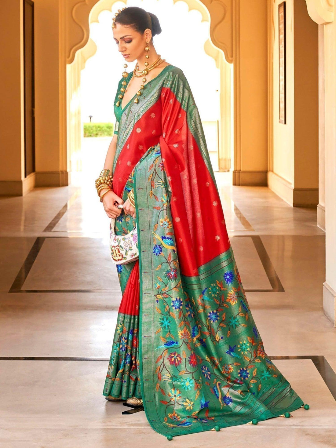 Surprising Red Zari Weaving Silk Wedding Wear Saree With Blouse