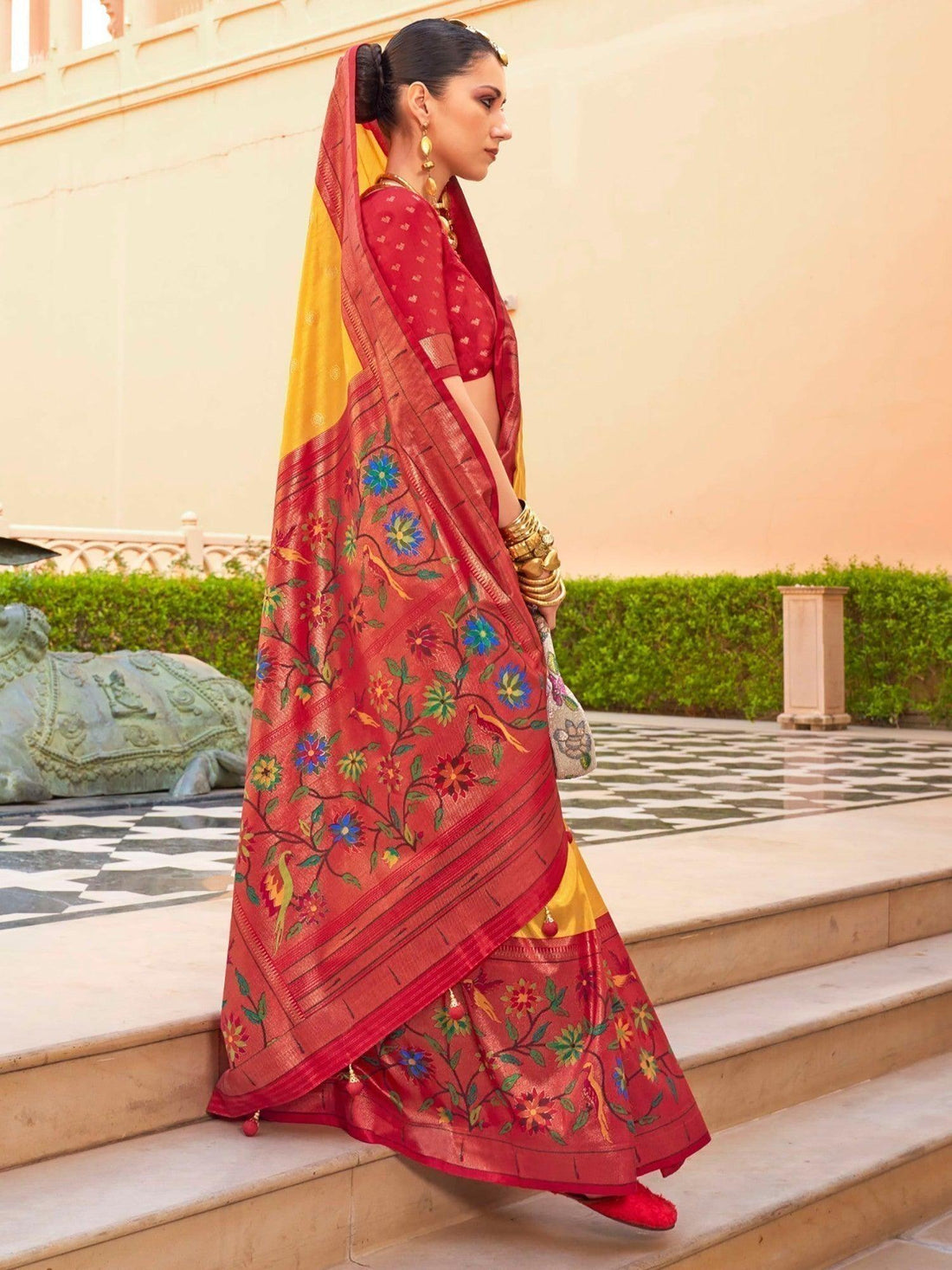 Breathtaking Yellow Zari Weaving Silk Traditional Saree With Blouse