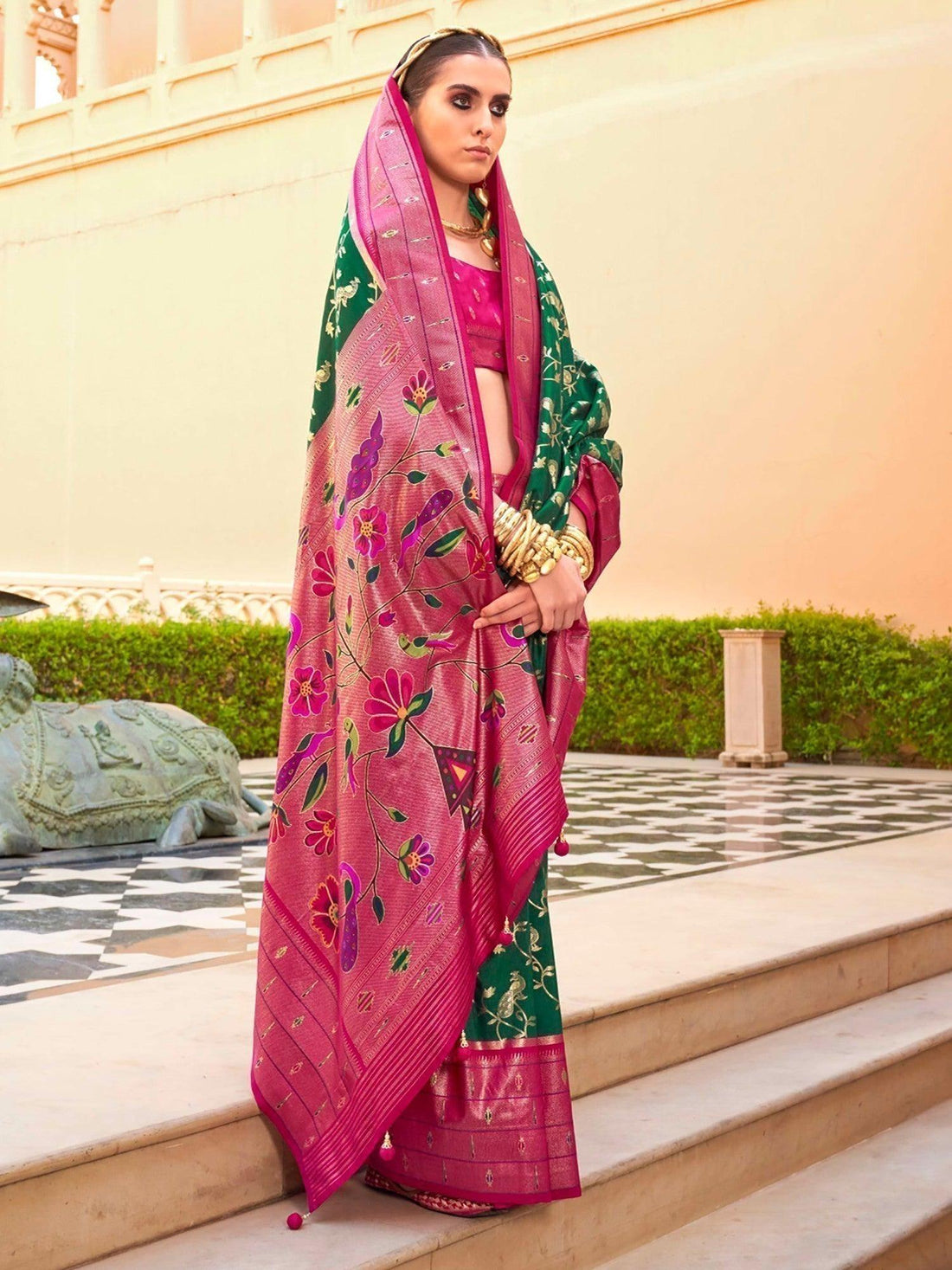 Pleasurable Green Zari Weaving Silk Function Wear Saree With Blouse