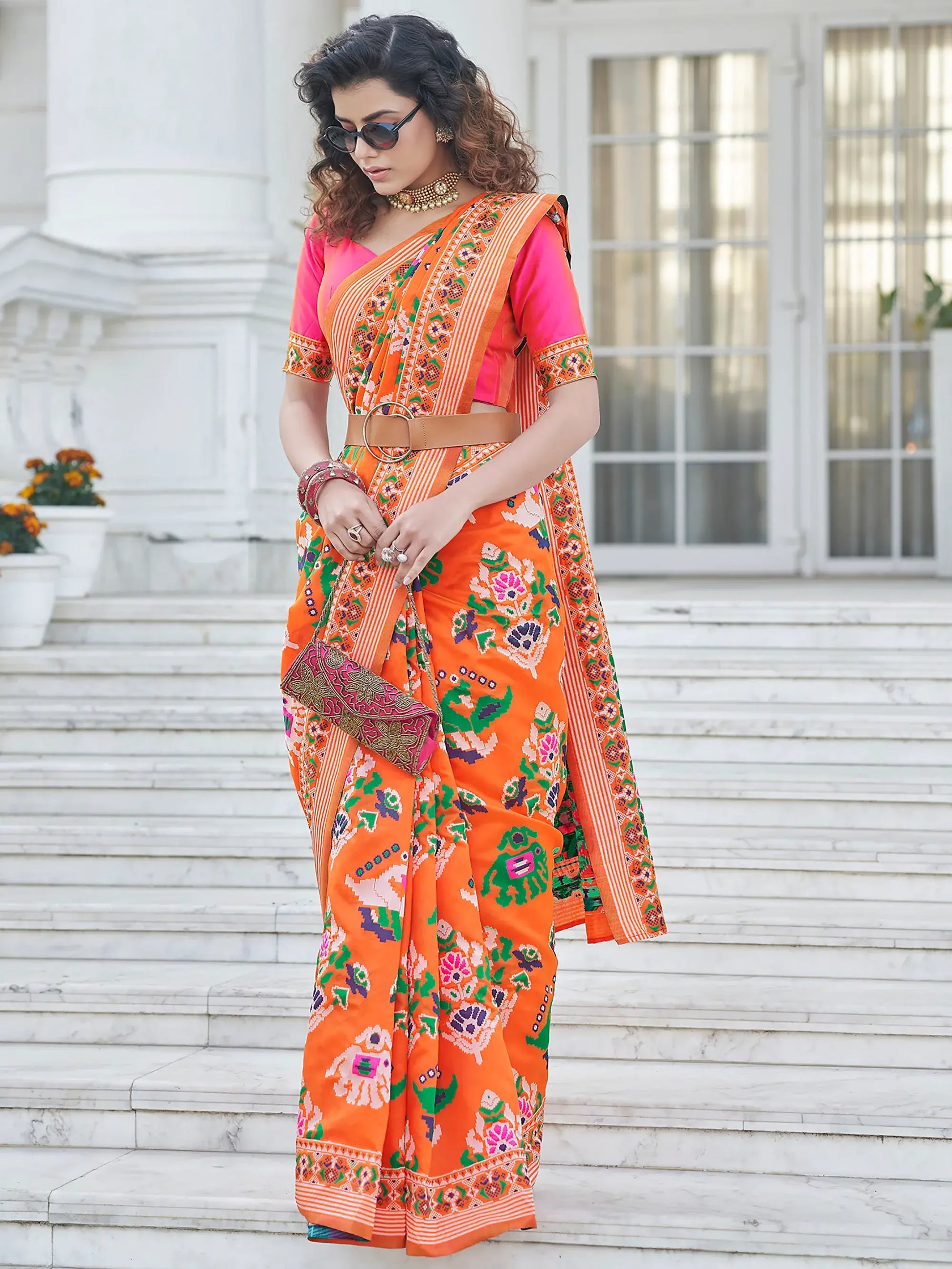 Smart Orange Patola Weaving Silk Wedding Wear Saree - Zeel Clothing
