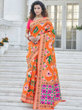 Smart Orange Patola Weaving Silk Wedding Wear Saree - Zeel Clothing