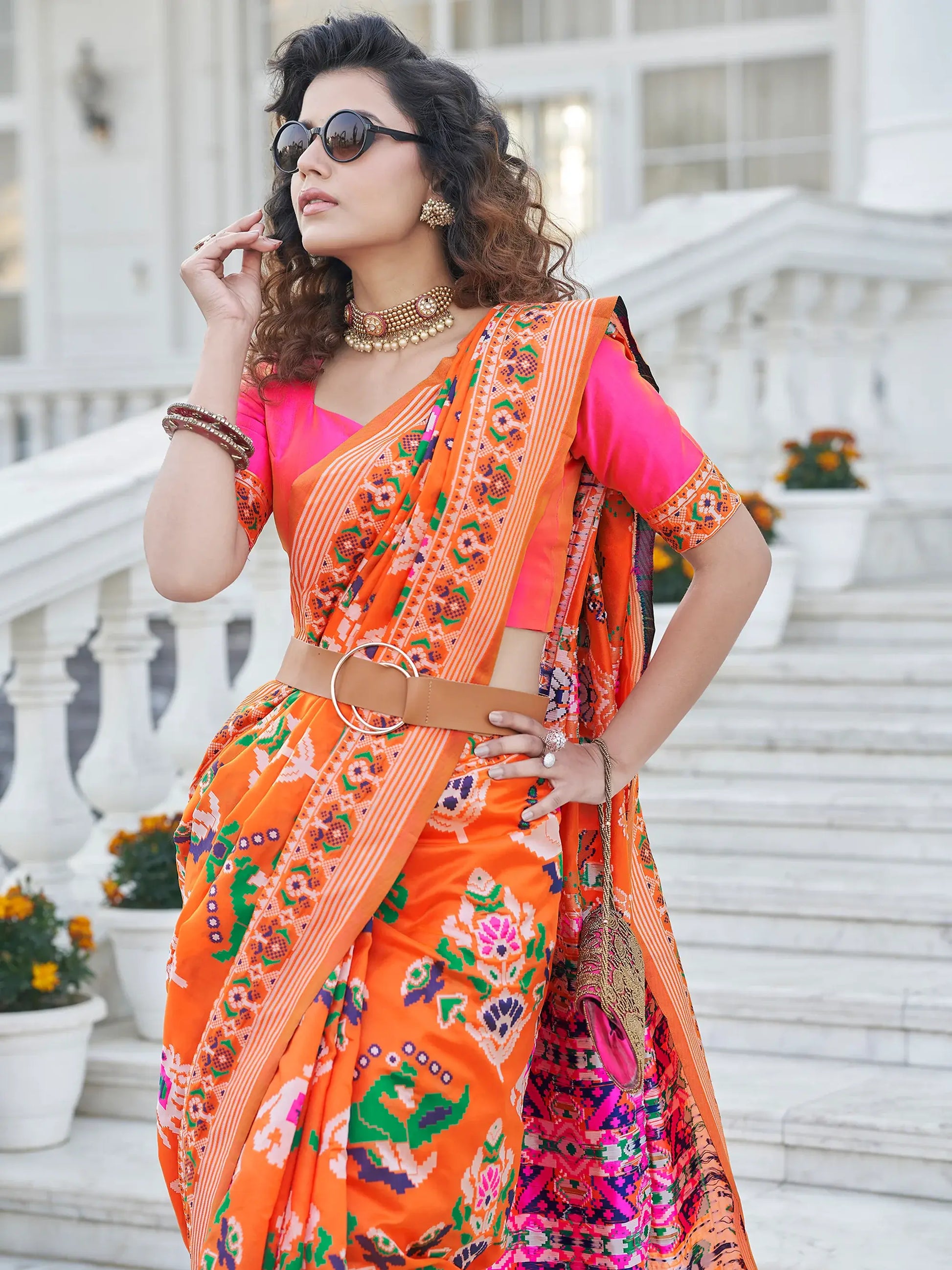 Smart Orange Patola Weaving Silk Wedding Wear Saree - Zeel Clothing