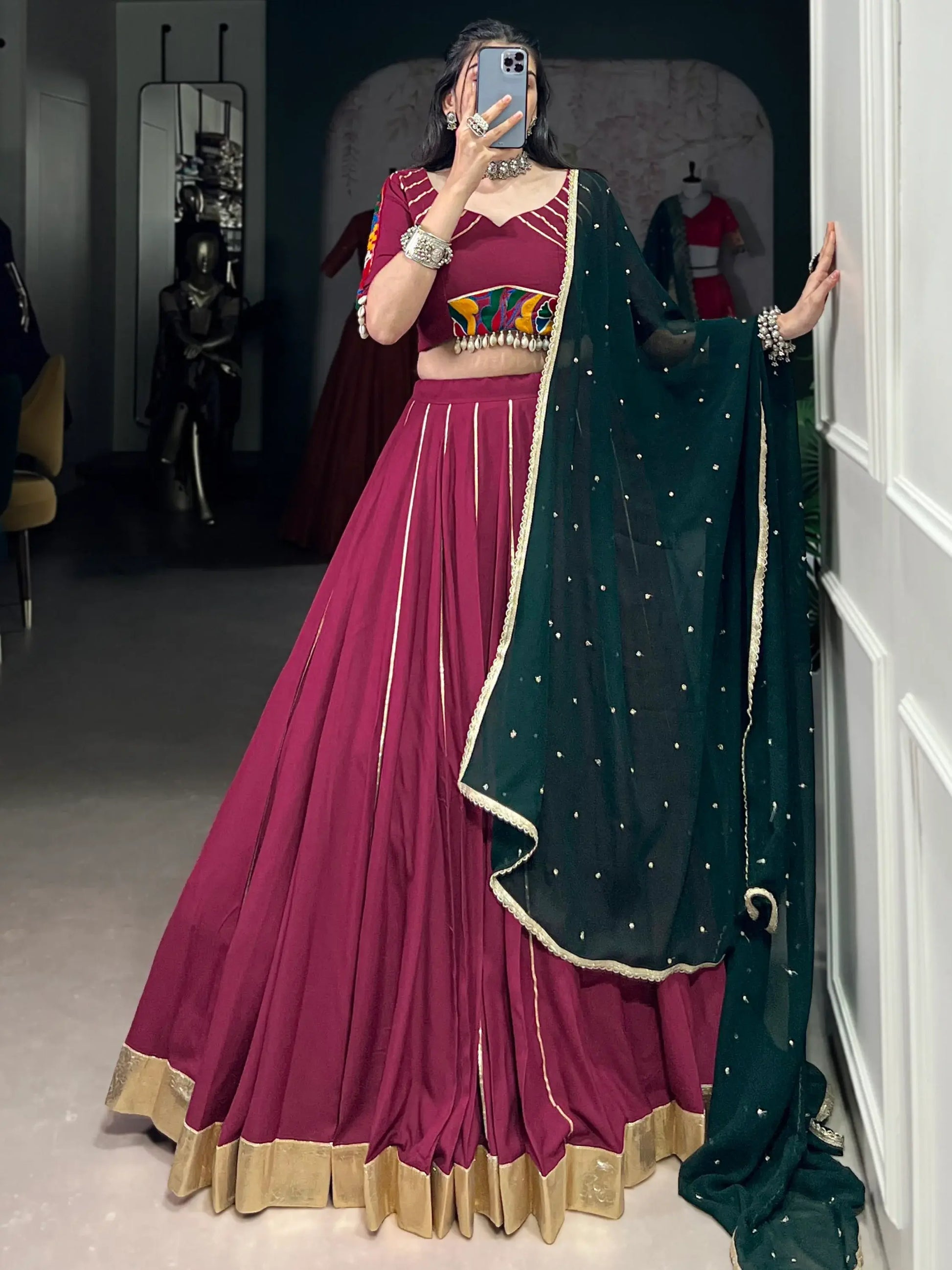 Sophisticated Maroon Gota Patti Rayon Lehenga Choli With Dupatta - Zeel Clothing