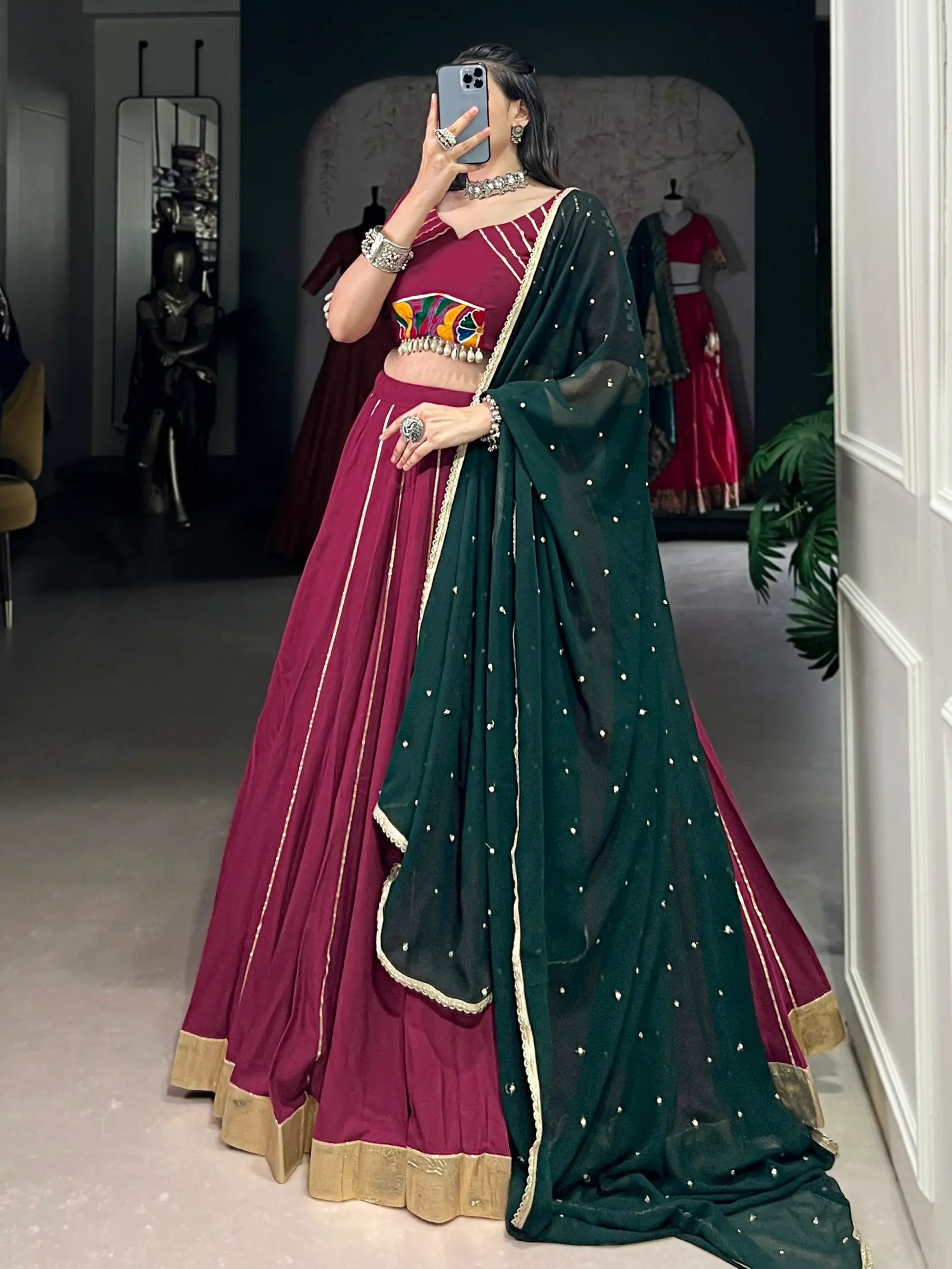 Sophisticated Maroon Gota Patti Rayon Lehenga Choli With Dupatta - Zeel Clothing