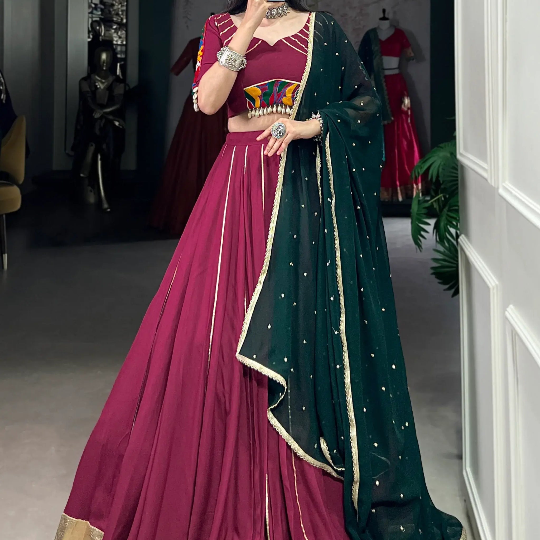 Sophisticated Maroon Gota Patti Rayon Lehenga Choli With Dupatta - Zeel Clothing