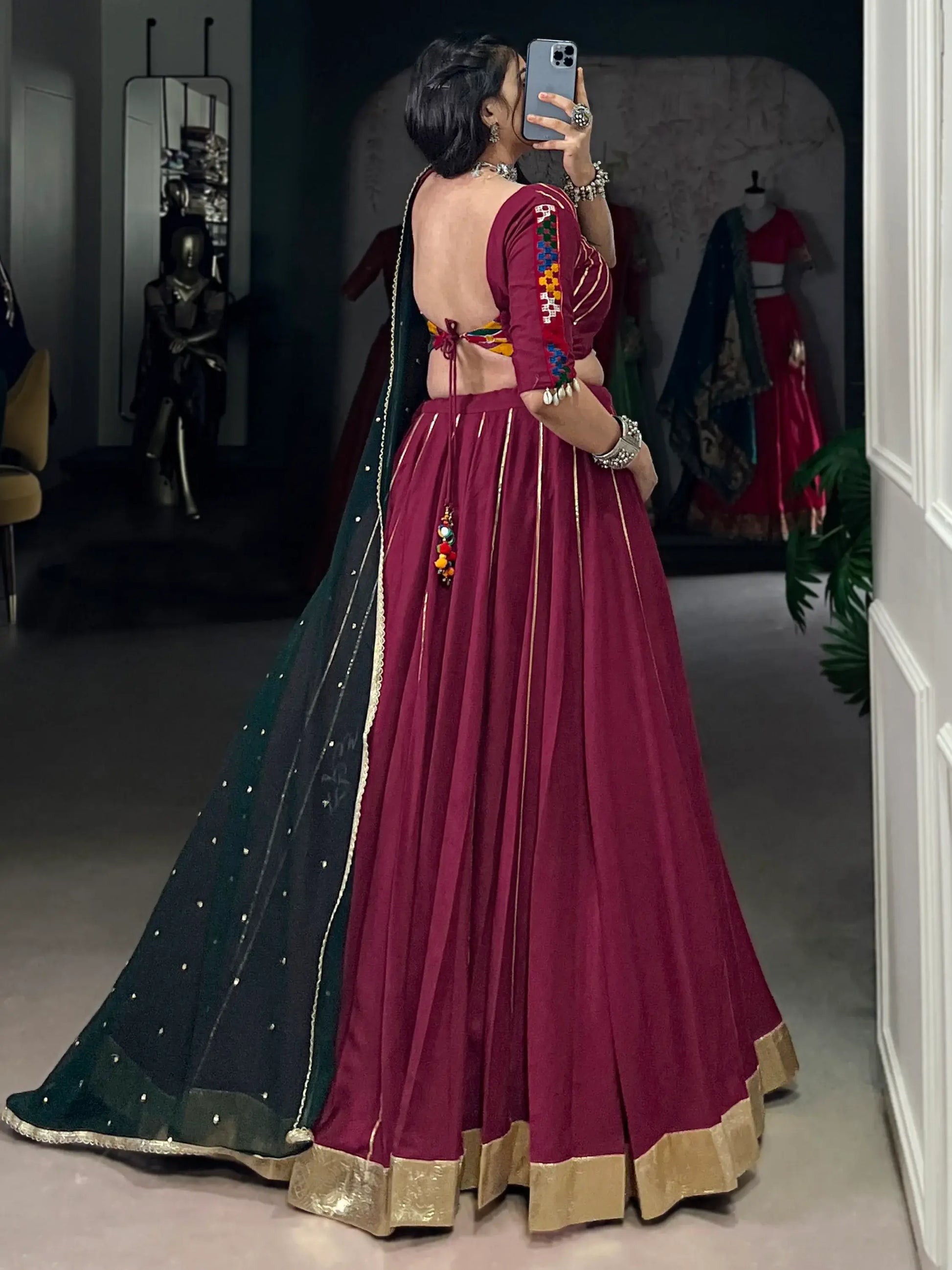 Sophisticated Maroon Gota Patti Rayon Lehenga Choli With Dupatta - Zeel Clothing