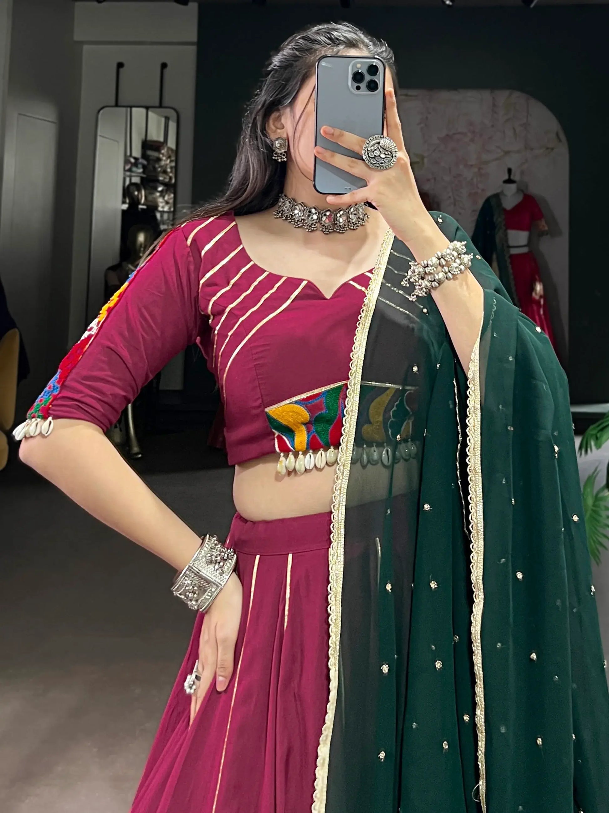 Sophisticated Maroon Gota Patti Rayon Lehenga Choli With Dupatta - Zeel Clothing