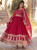 Sophisticated Pink Zari Embroidery Georgette Eid Special Gown With Dupatta - Zeel Clothing