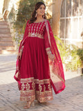 Sophisticated Pink Zari Embroidery Georgette Eid Special Gown With Dupatta - Zeel Clothing