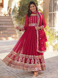 Sophisticated Pink Zari Embroidery Georgette Eid Special Gown With Dupatta - Zeel Clothing