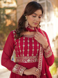 Sophisticated Pink Zari Embroidery Georgette Eid Special Gown With Dupatta - Zeel Clothing