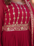 Sophisticated Pink Zari Embroidery Georgette Eid Special Gown With Dupatta - Zeel Clothing