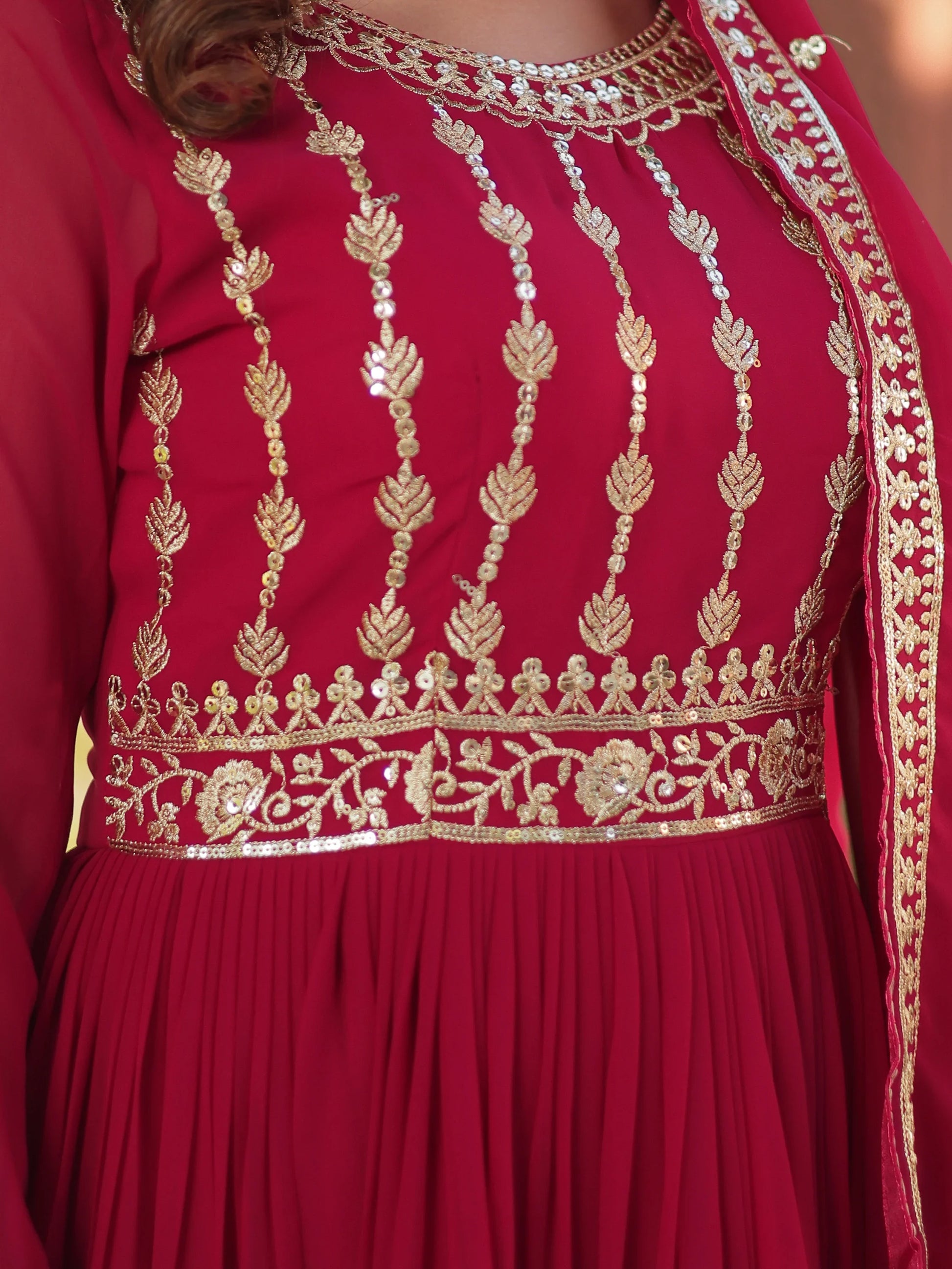 Sophisticated Pink Zari Embroidery Georgette Eid Special Gown With Dupatta - Zeel Clothing