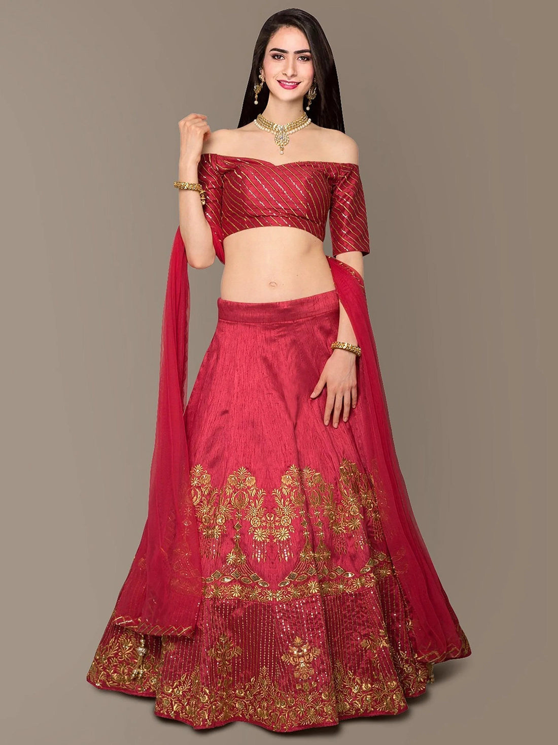 Sophisticated Red Colored Party wear Embroidered Lehenga Choli