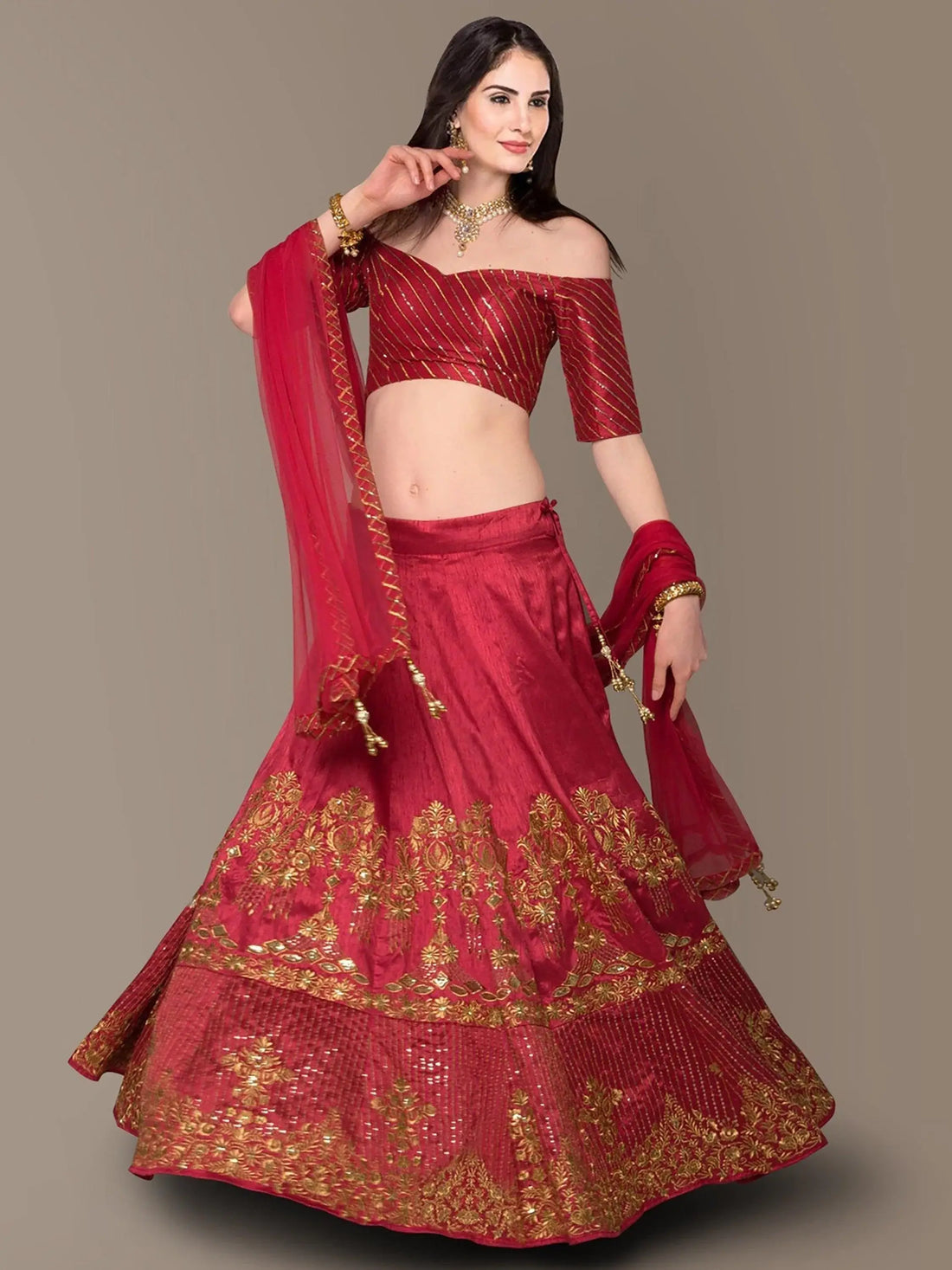 Sophisticated Red Colored Party wear Embroidered Lehenga Choli - Zeel Clothing
