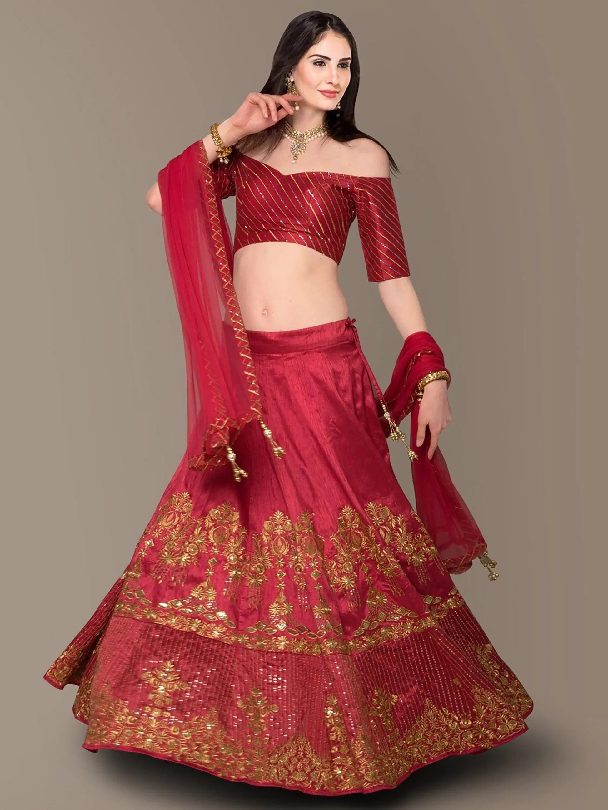 Sophisticated Red Colored Party wear Embroidered Lehenga Choli - Zeel Clothing