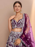 Sophisticated Wine Embroidered Net Party Wear Lehenga Choli With Dupatta