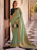 Tantalizing Pista Green Zari Weaving Tissue Silk Saree With Blouse