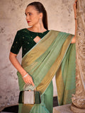 Tantalizing Pista Green Zari Weaving Tissue Silk Saree With Blouse