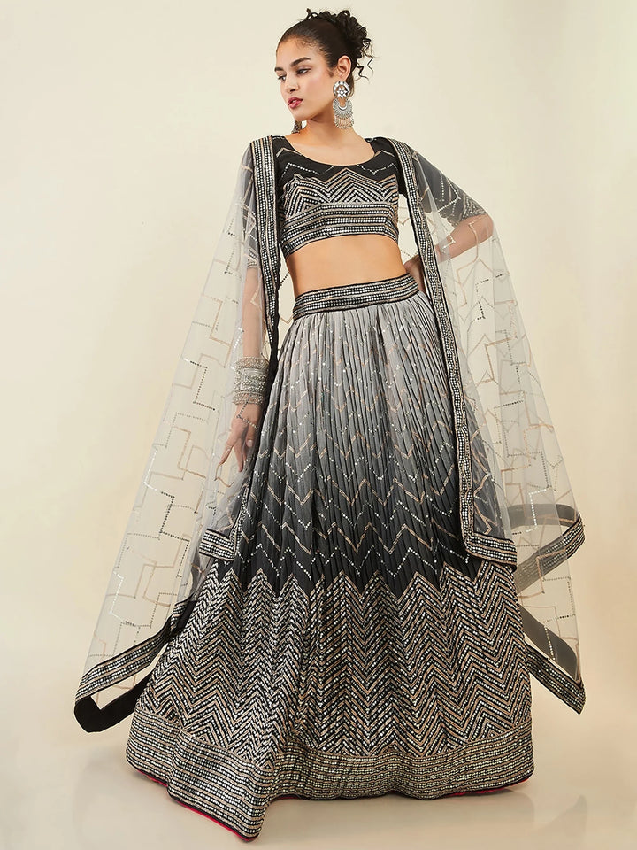 Sparkle Black Sequins Art Silk Cocktail Party Wear Lehenga Choli - Zeel Clothing
