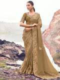 Sparkling Golden Khatli Work Banarasi Wedding Wear Saree With Blouse