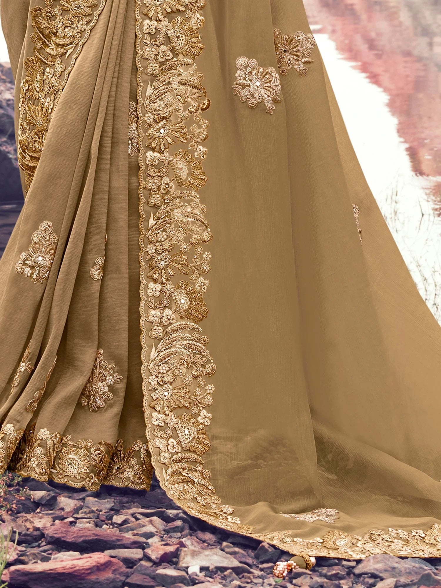 Sparkling Golden Khatli Work Banarasi Wedding Wear Saree With Blouse
