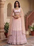 Sparkling Peach Georgette Sangeet Wear Lehenga With Mirror Work Blouse