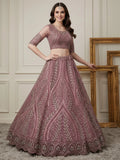Sparkling Rose Gold Sequins Net Engagement Wear Lehenga Choli With Dupatta