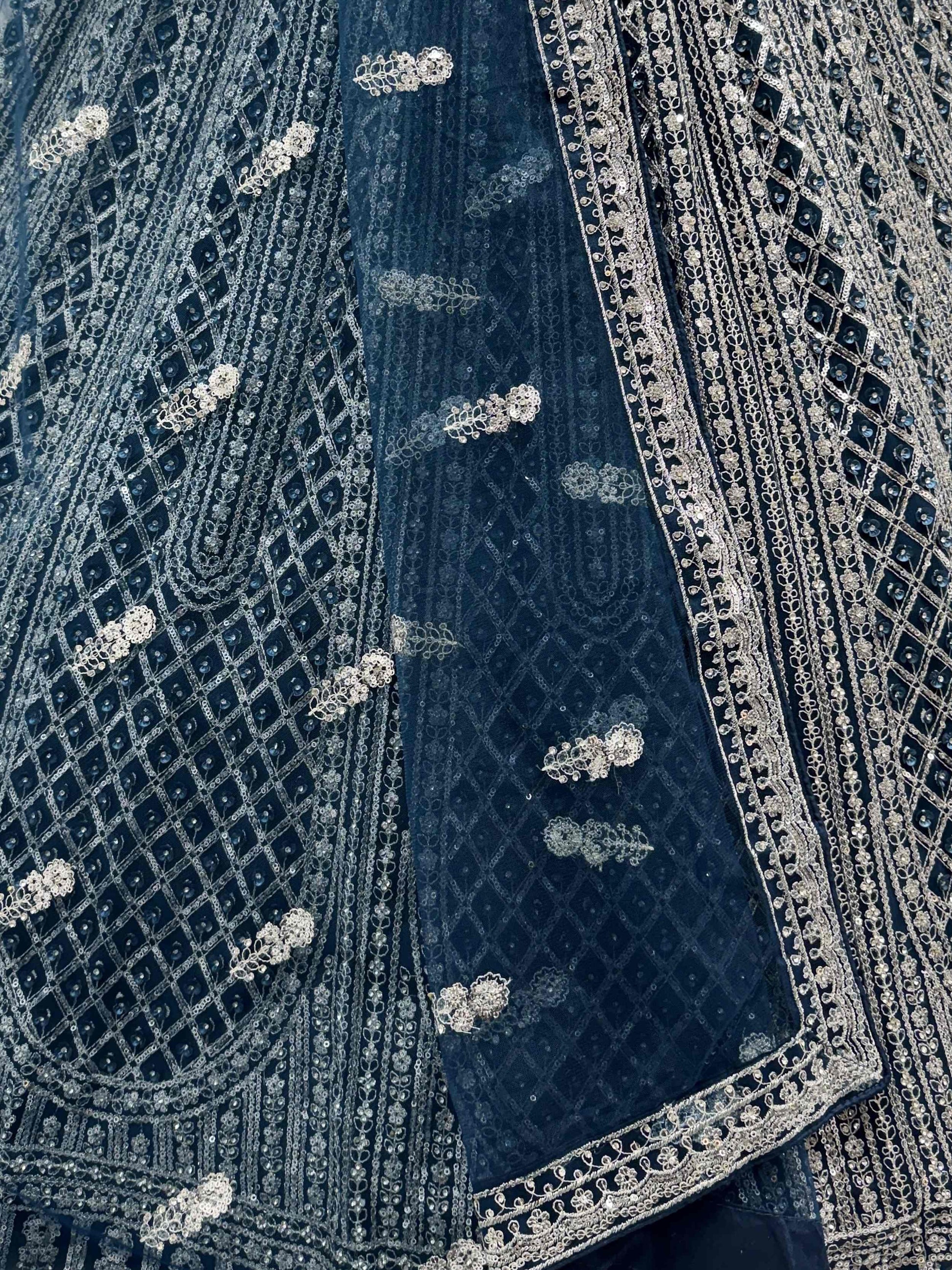 Sparkling Teal Blue Zircon Work Net Event Wear Lehenga Choli