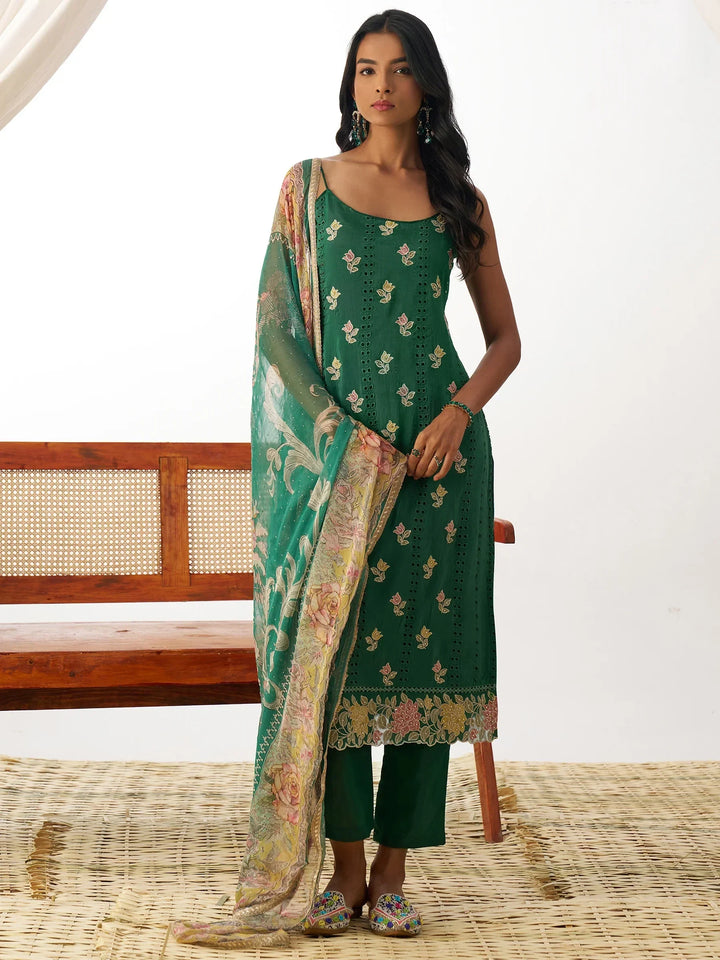 Special Green Thread Work Organza Mehendi Wear Suit With Dupatta - Zeel Clothing
