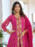 Special Hot Pink Embroidered Georgette Function Wear Palazzo Suit With Dupatta
