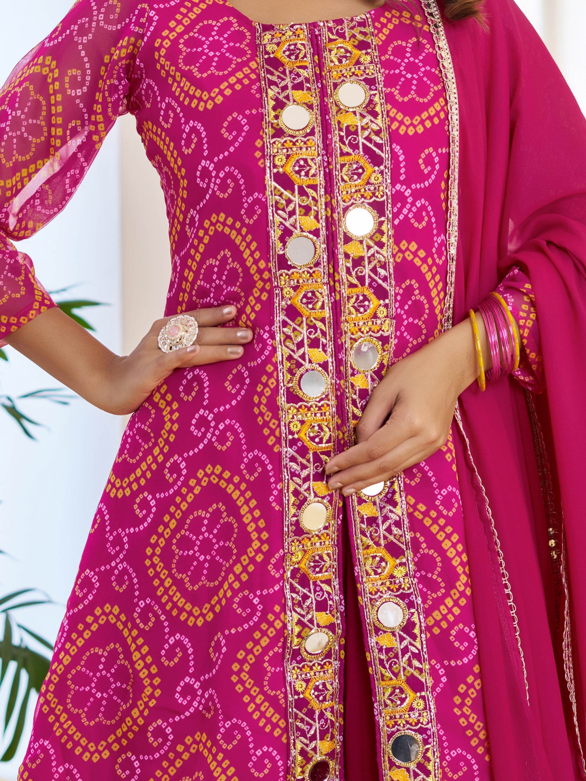 Special Hot Pink Embroidered Georgette Function Wear Palazzo Suit With Dupatta
