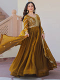 Special Olive Green Sequins Organza Mehendi Wear Gown With Dupatta - Zeel Clothing